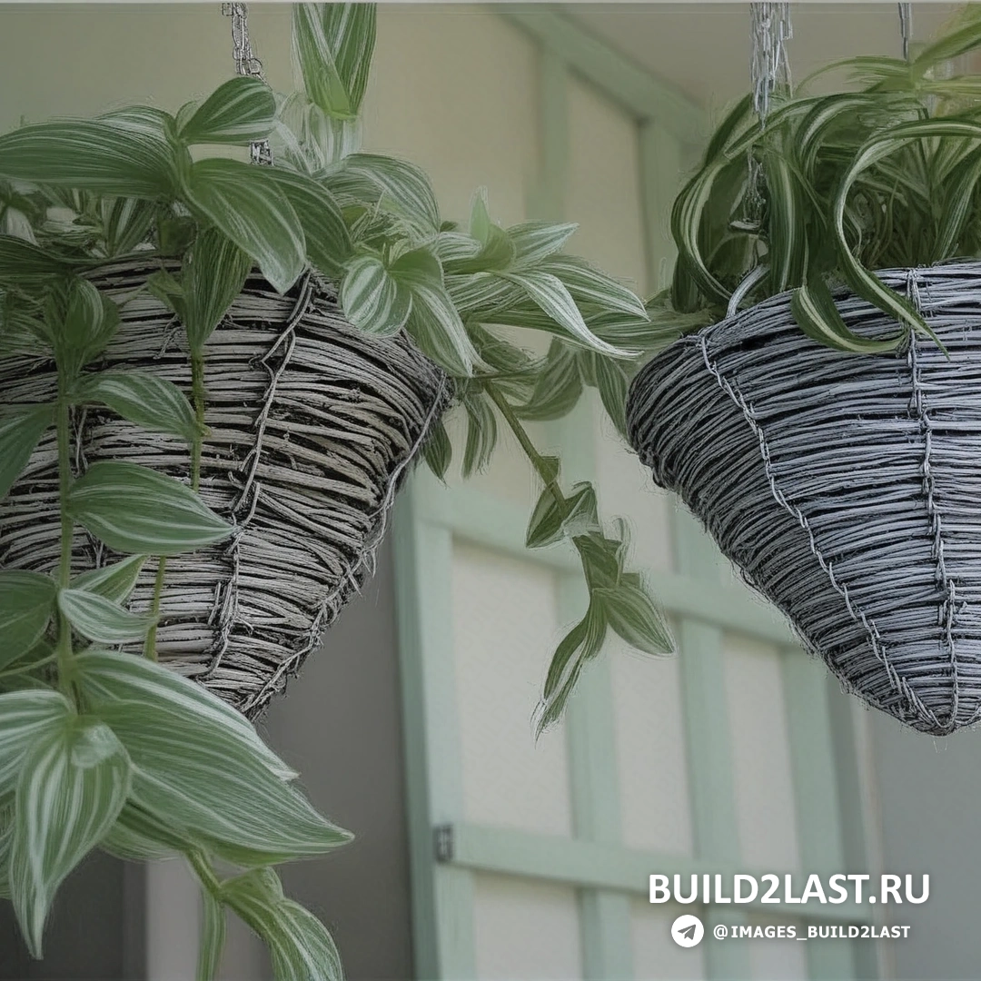 Балкон с яркими оранжевыми и зелеными растениями, кашпо в черном и синем цветах, оформленный в стиле фитодизайна.