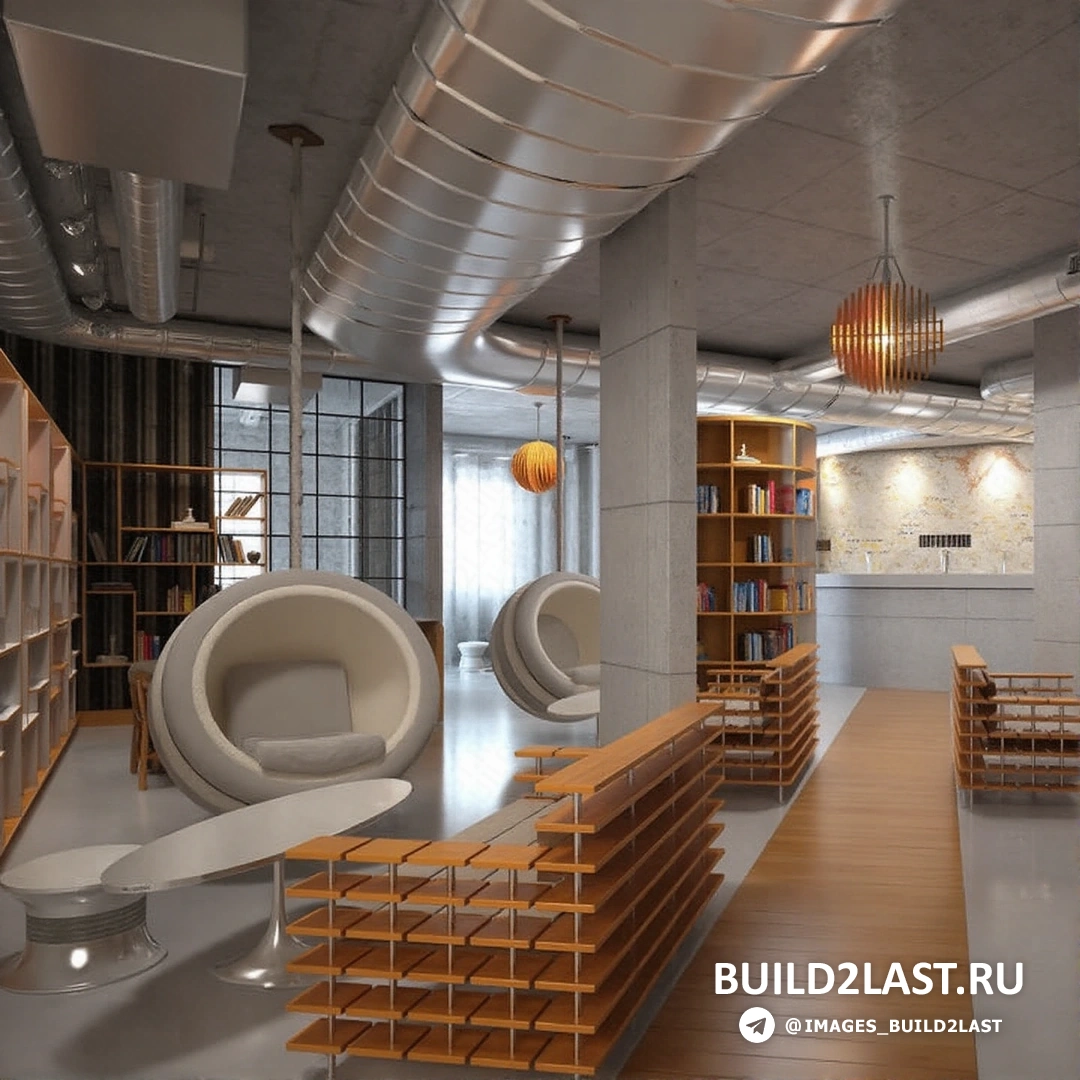 Интерьер гостиной в стиле лофт с кирпичными стенами, современная мебель и открытые коммуникации