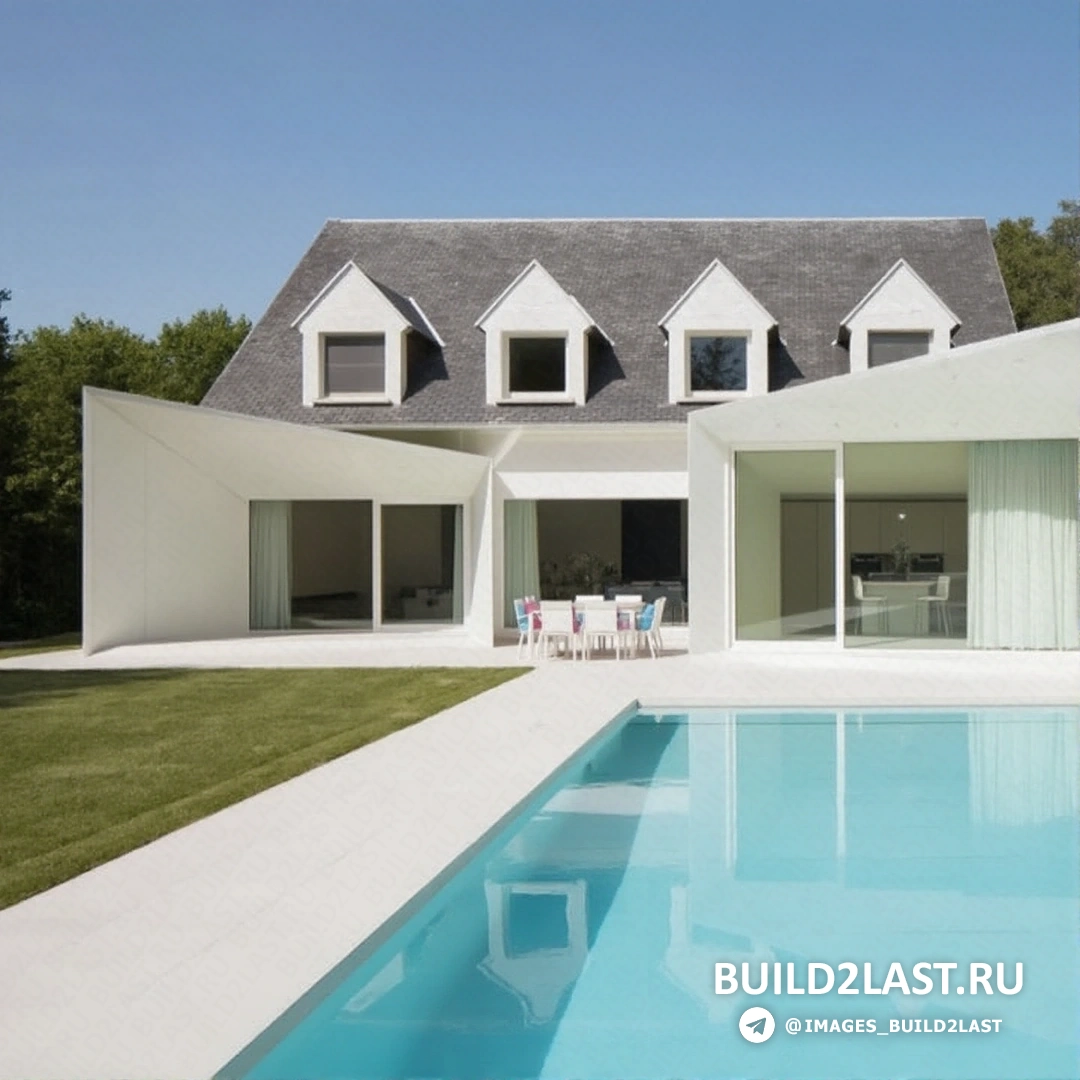 Желтая вилла с бассейном, сочетание белого и желтого.